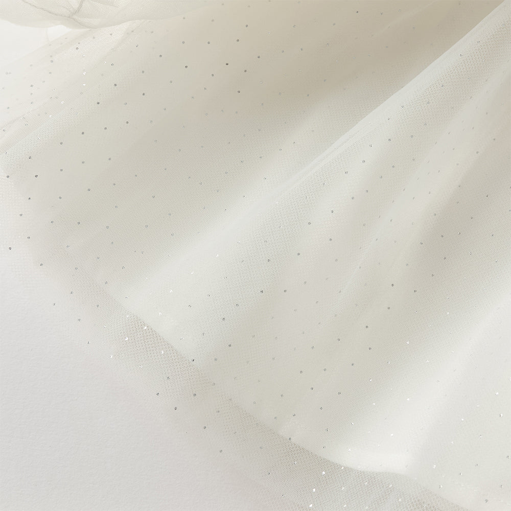 فستان شبكي للبنات بأكمام طويلة باللون الأبيض بتصميم صيني