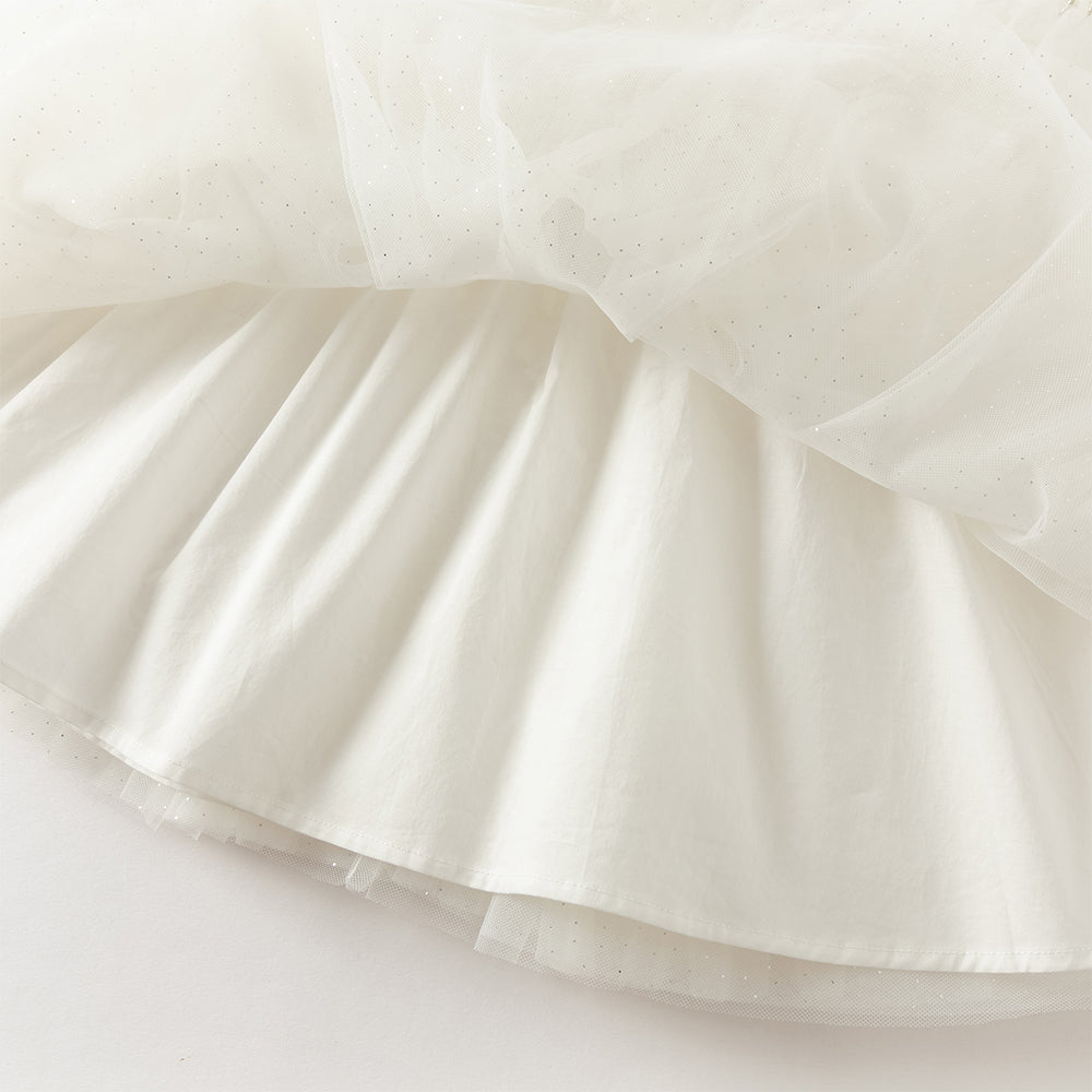 فستان شبكي للبنات بأكمام طويلة باللون الأبيض بتصميم صيني