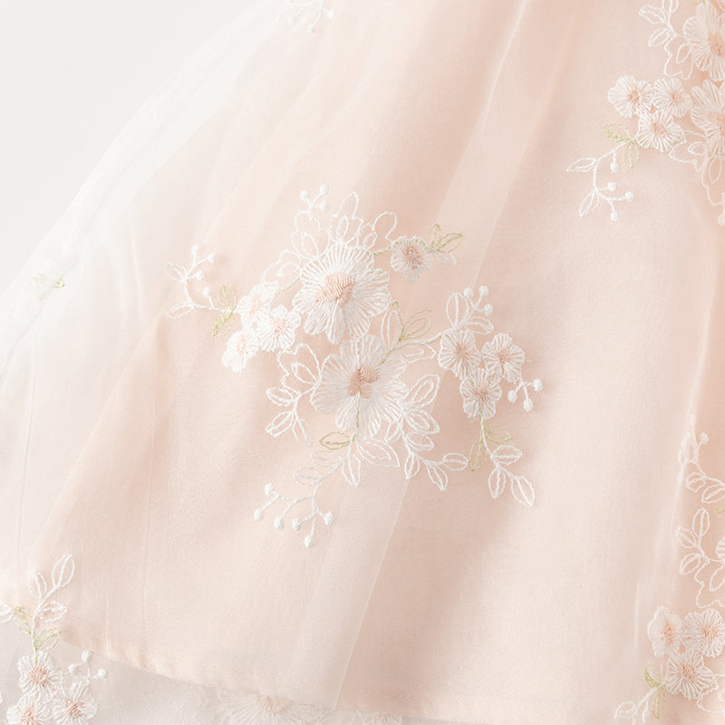 فستان بنات صيفي من التول باللون البرتقالي الوردي بأسلوب صيني عصري