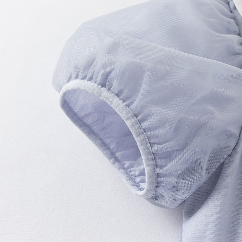 فستان بنات صيفي من التول باللون الأزرق ضوء النجوم مع ياقة بحرية تصميم كاجوال