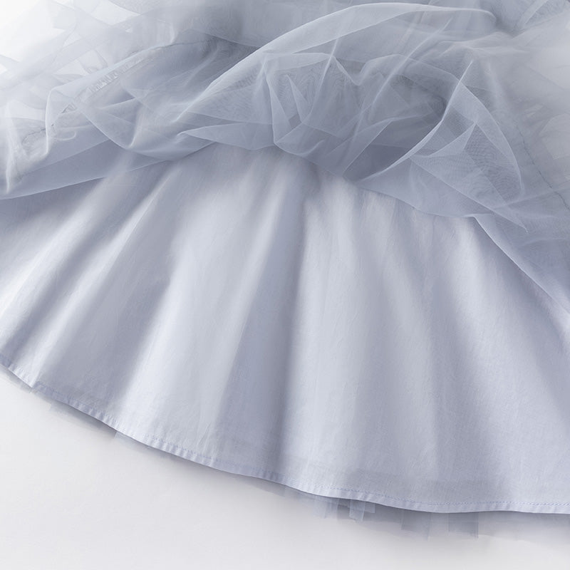 فستان بنات صيفي من التول باللون الأزرق ضوء النجوم مع ياقة بحرية تصميم كاجوال