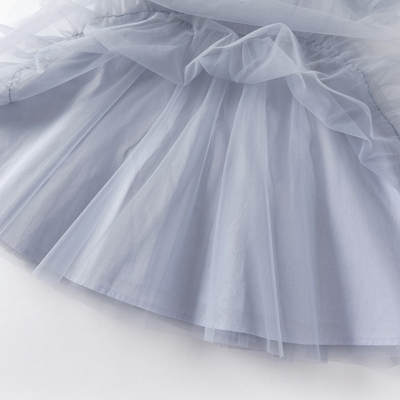 فستان بنات صيفي من التول باللون الأزرق ضوء النجوم مع ياقة بحرية تصميم كاجوال