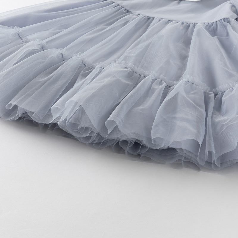 فستان بنات صيفي من التول باللون الأزرق ضوء النجوم مع ياقة بحرية تصميم كاجوال