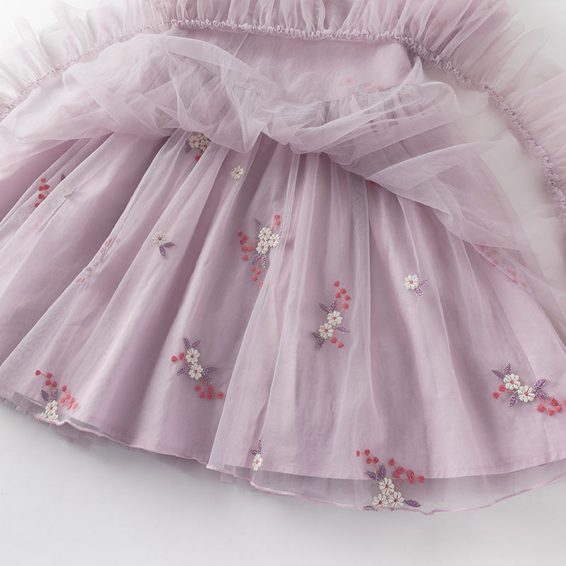 فستان بنات صيفي من التول باللون البنفسجي بأسلوب صيني عصري