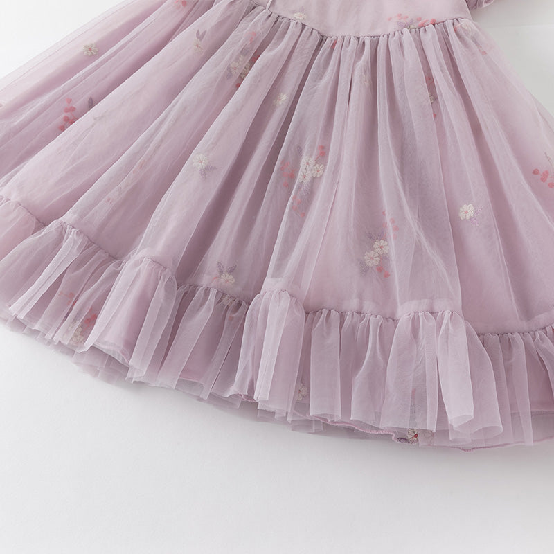 فستان بنات صيفي من التول باللون البنفسجي بأسلوب صيني عصري