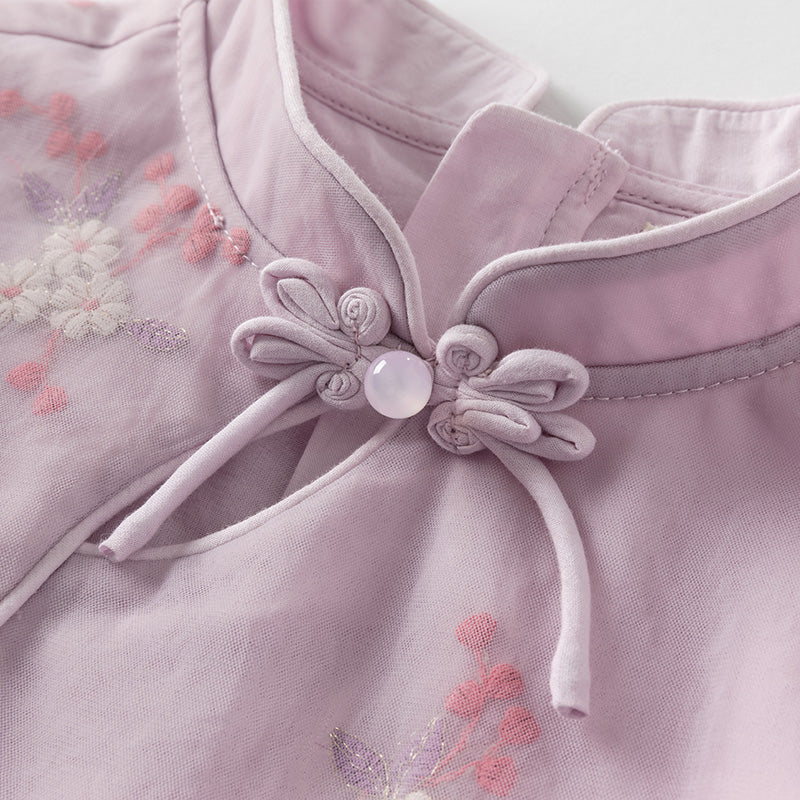 فستان بنات صيفي من التول باللون البنفسجي بأسلوب صيني عصري