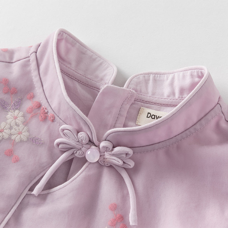 فستان بنات صيفي من التول باللون البنفسجي بأسلوب صيني عصري