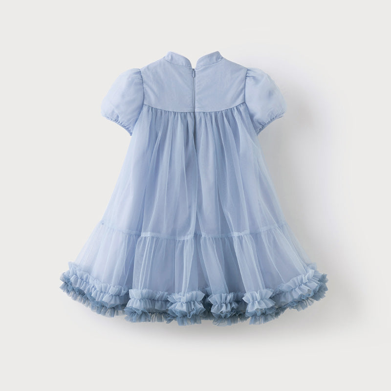 فستان أميرة صيفي شبكي باللون الأزرق للبنات الأطفال بتصميم صيني