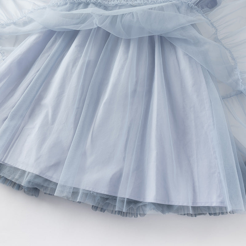 فستان أميرة صيفي شبكي باللون الأزرق للبنات الأطفال بتصميم صيني