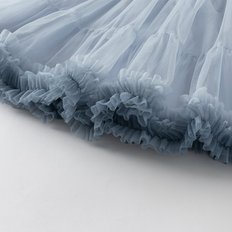 فستان أميرة صيفي شبكي باللون الأزرق للبنات الأطفال بتصميم صيني