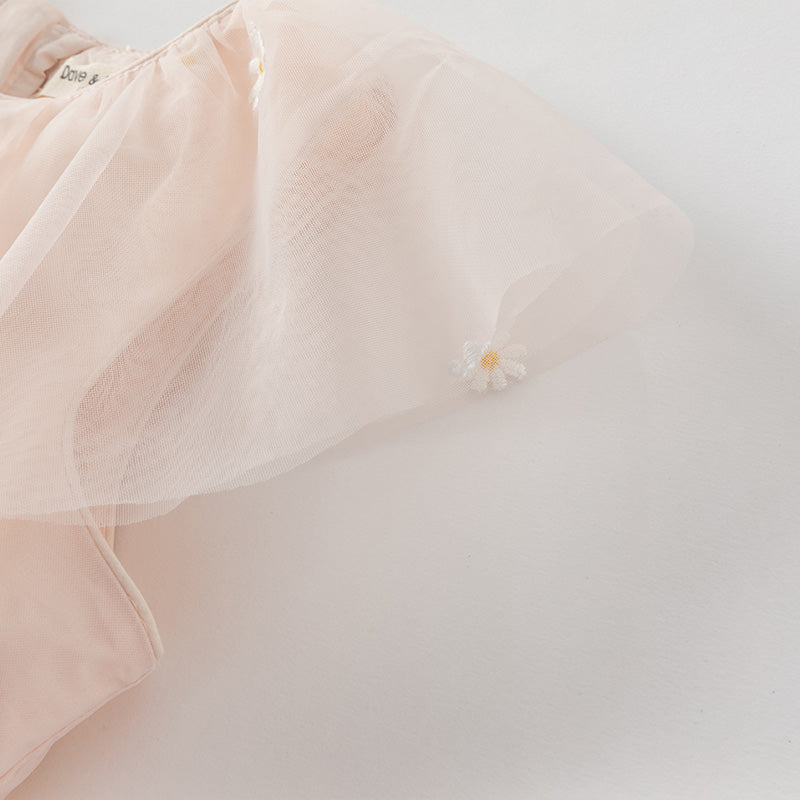 فستان بنات صيفي من التول باللون الوردي بأسلوب أميرة