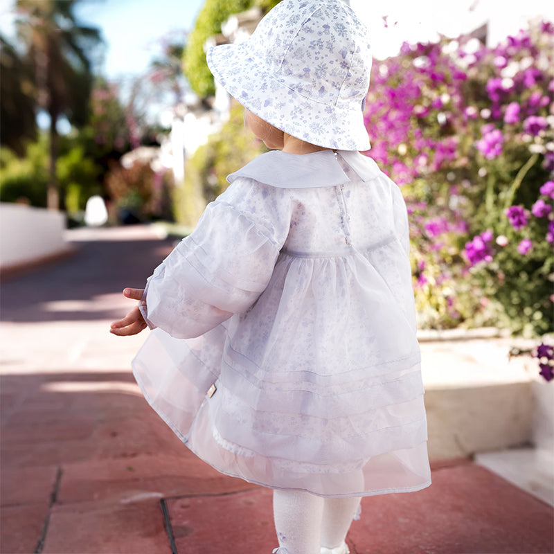 فستان بنات طويل الأكمام من التول باللون البنفسجي الغباري بأسلوب أميرة