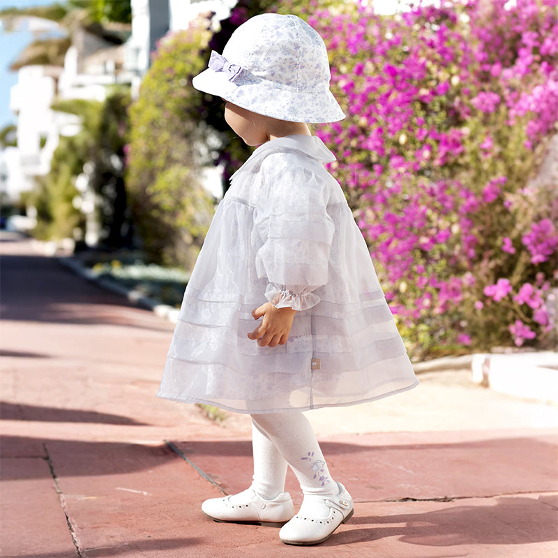 فستان بنات طويل الأكمام من التول باللون البنفسجي الغباري بأسلوب أميرة