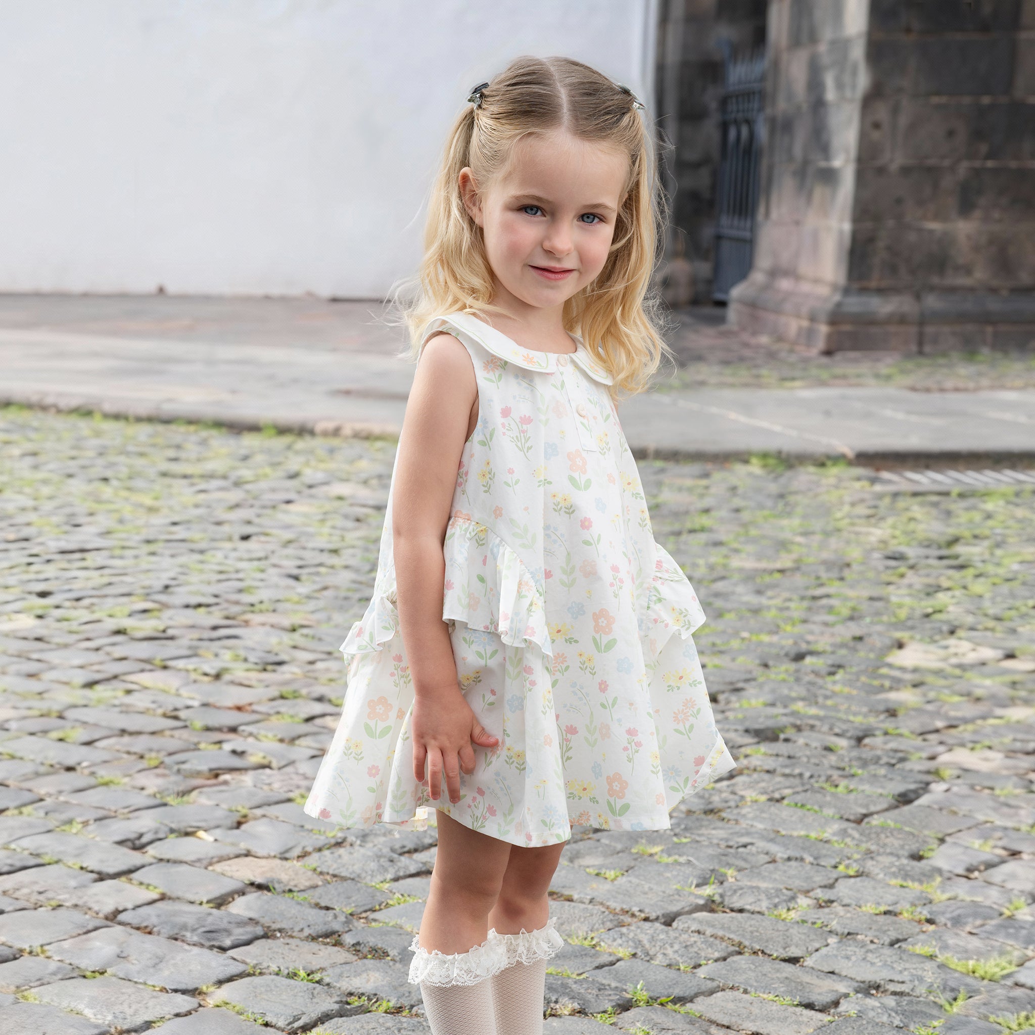 فستان بنات صيفي بدون أكمام من القطن الخالص بطباعة زهرية