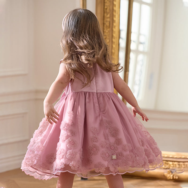 فستان صيفي للبنات بدون أكمام من التول باللون الأرجواني الوردي مع تطريز فاخر