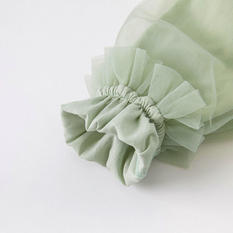 فستان بنات بأكمام طويلة من التول أخضر رمادي بأسلوب ملكي