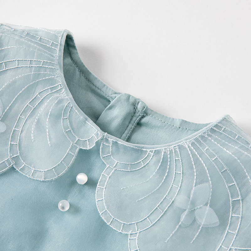 فستان بنات بأكمام طويلة من التول رمادي أزرق تصميم أميري فاخر