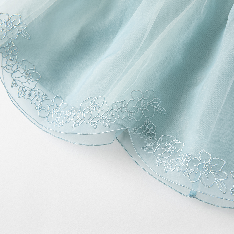 فستان بنات بأكمام طويلة من التول رمادي أزرق تصميم أميري فاخر