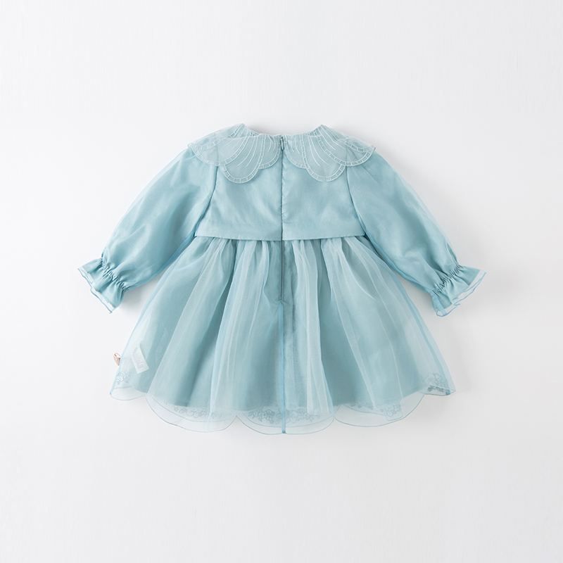 فستان بنات بأكمام طويلة من التول رمادي أزرق تصميم أميري فاخر