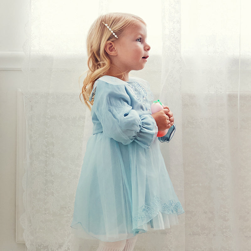 فستان بنات بأكمام طويلة من التول رمادي أزرق تصميم أميري فاخر