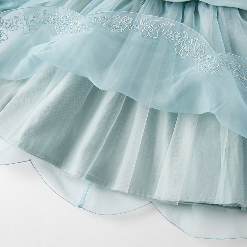 فستان بنات بأكمام طويلة من التول رمادي أزرق تصميم أميري فاخر