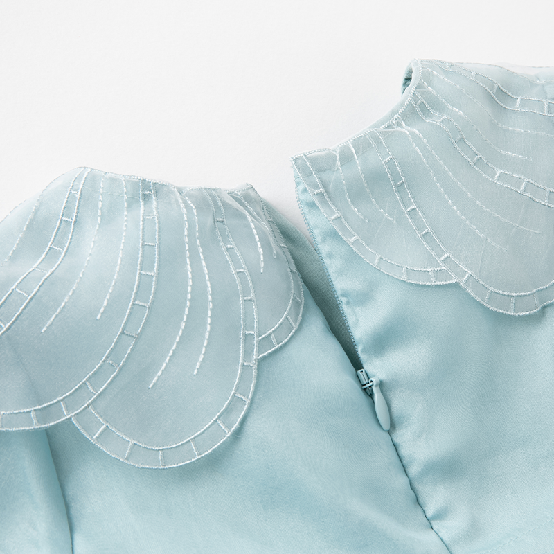 فستان بنات بأكمام طويلة من التول رمادي أزرق تصميم أميري فاخر