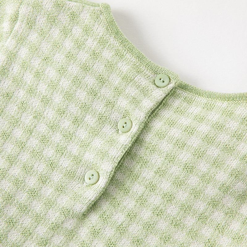 فستان بنات طويل الأكمام بنقشة مربعات خضراء من قماش محبوك مع تنورة تول بأسلوب أميرة