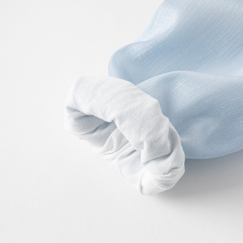 فستان بنات طويل الأكمام من التول باللون الأزرق مع تطريز زهور، أسلوب صيني عصري