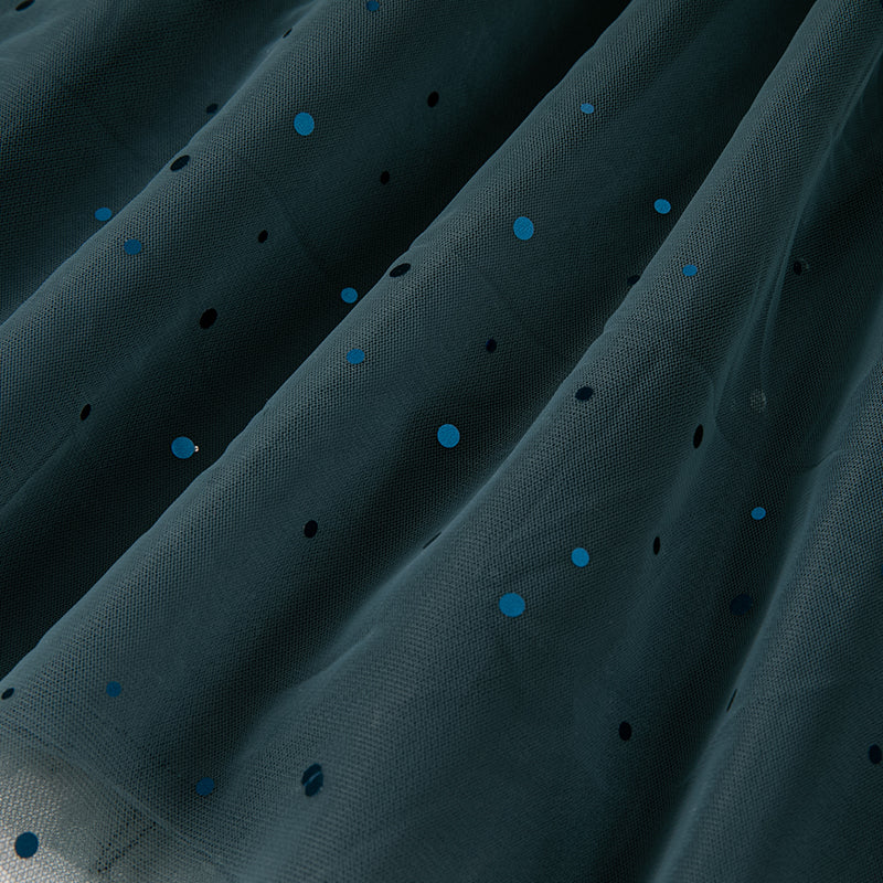 فستان بنات طويل الأكمام من التول باللون أزرق طاووس بأسلوب أميرة (يشمل حقيبة كروس)