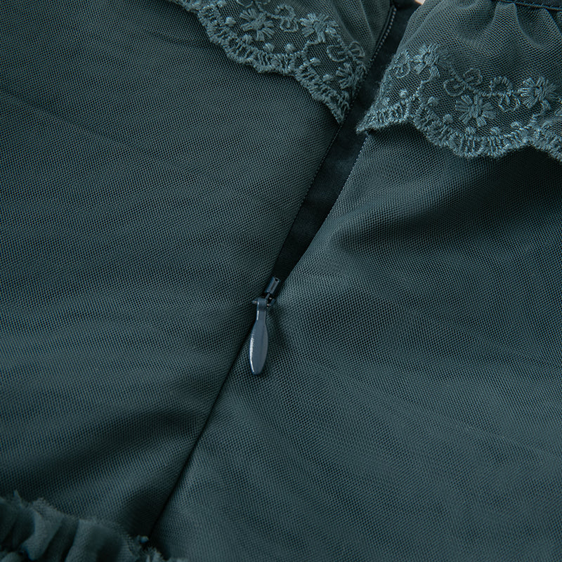 فستان بنات طويل الأكمام من التول باللون أزرق طاووس بأسلوب أميرة (يشمل حقيبة كروس)