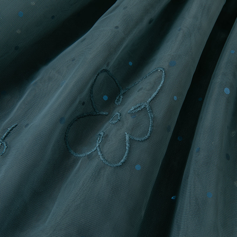 فستان بنات طويل الأكمام من التول باللون أزرق طاووس بأسلوب أميرة (يشمل حقيبة كروس)