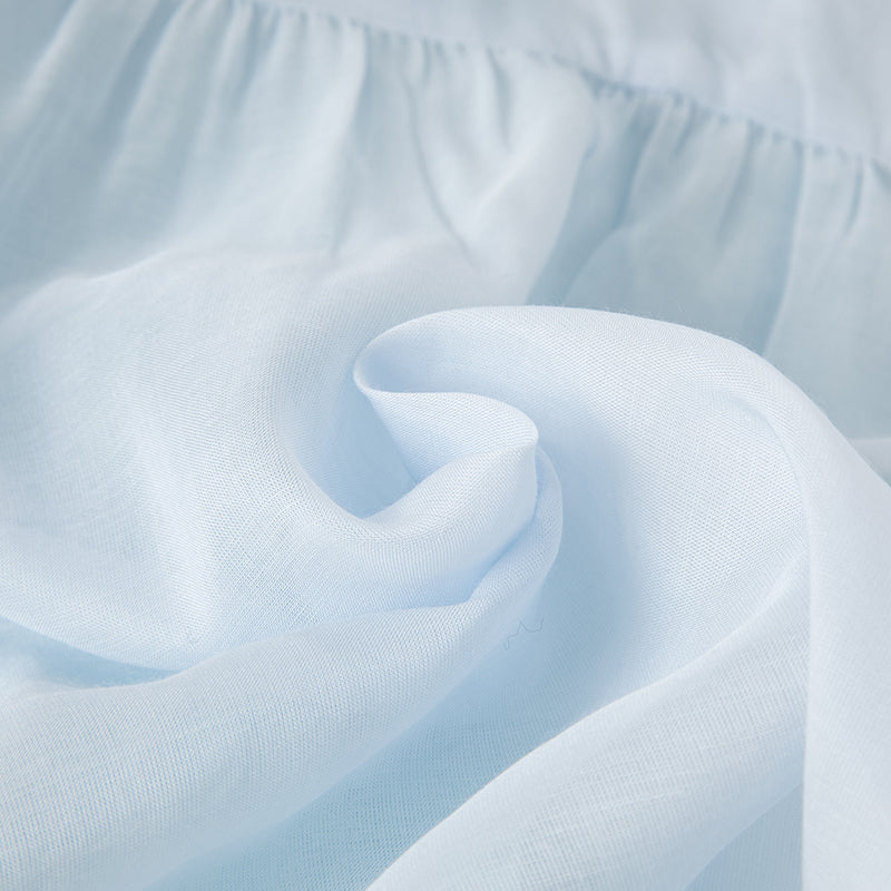 فستان بنات طويل الأكمام من التول باللون الأزرق مع تطريز دانتيل، أسلوب أميرة (يشمل حقيبة كروس)