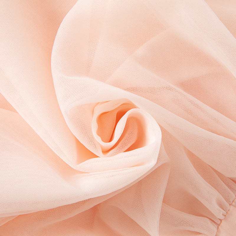 فستان بنات طويل الأكمام من التول باللون الوردي بأسلوب صيني عصري