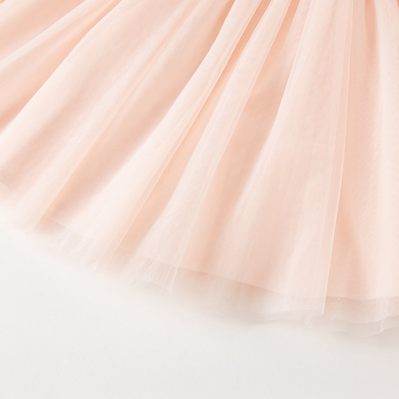 فستان بنات طويل الأكمام من التول باللون الوردي بأسلوب صيني عصري