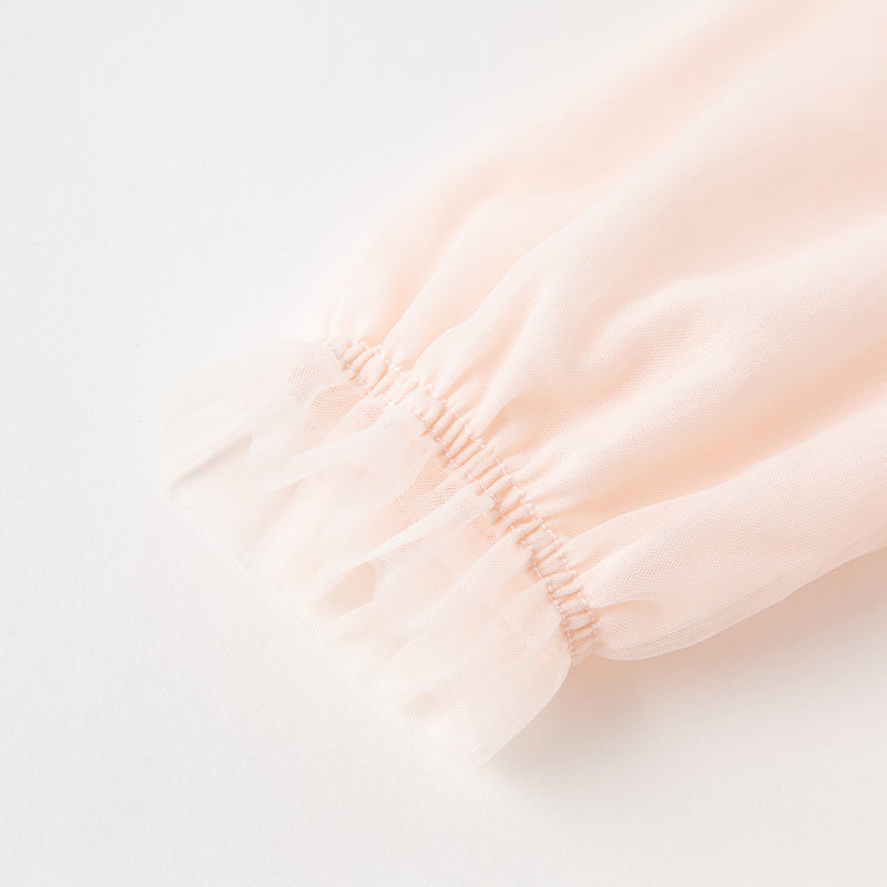 فستان بنات طويل الأكمام من التول باللون الوردي بأسلوب صيني عصري