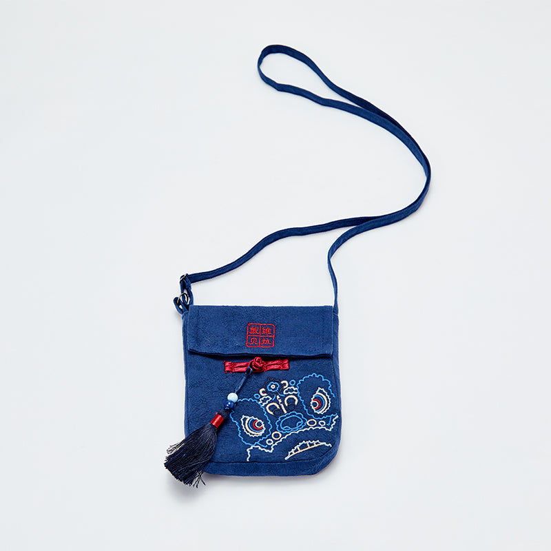 حقيبة كروس بودي جينز زرقاء عصرية بتطريز صيني، مناسبة للبنين والبنات