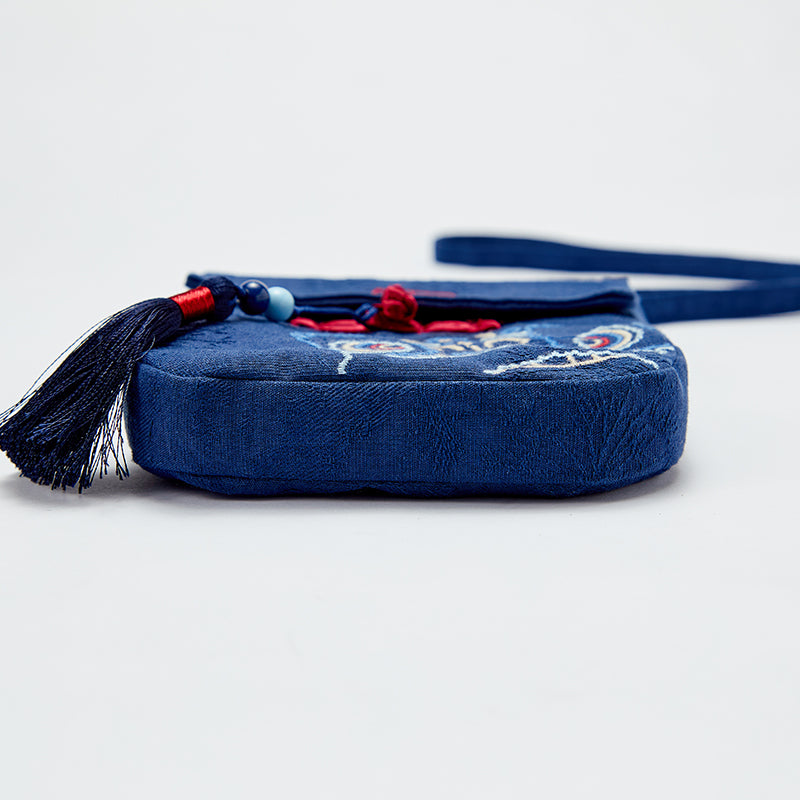 حقيبة كروس بودي جينز زرقاء عصرية بتطريز صيني، مناسبة للبنين والبنات