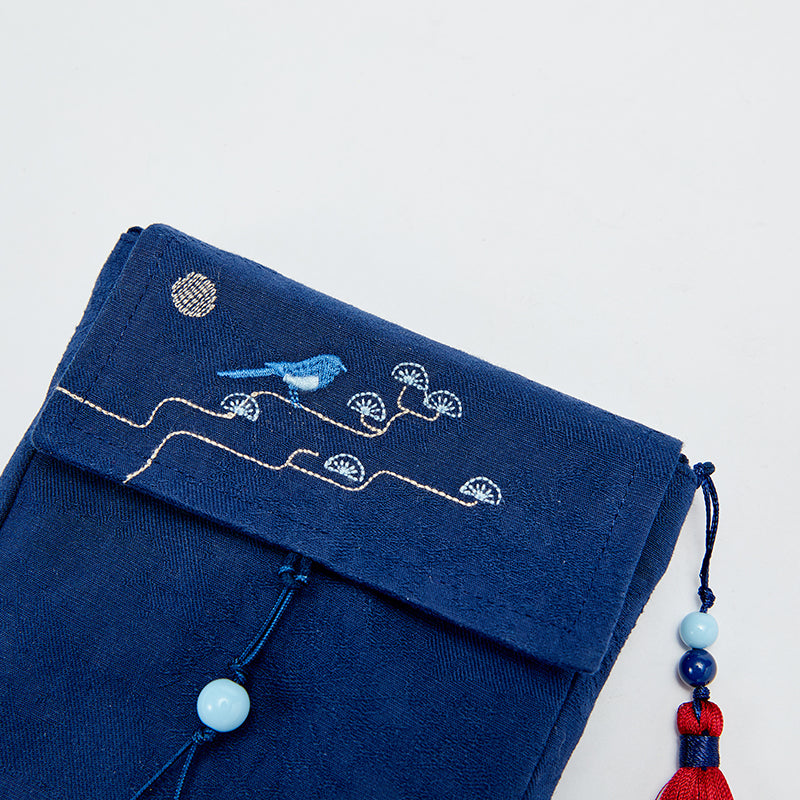 حقيبة كروس بودي جينز زرقاء عصرية بتطريز مستوحى من الأسلوب الصيني، مناسبة للبنين والبنات