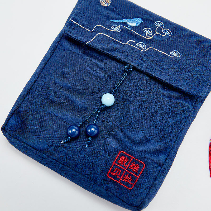 حقيبة كروس بودي جينز زرقاء عصرية بتطريز مستوحى من الأسلوب الصيني، مناسبة للبنين والبنات