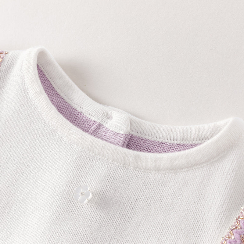 فستان بنات طويل الأكمام من قماش محبوك باللون البنفسجي الفاتح مع تنورة تول بأسلوب أميرة