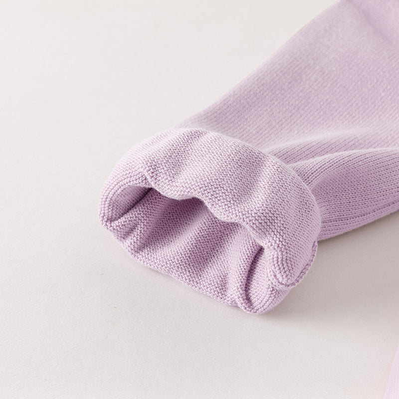 فستان بنات طويل الأكمام من قماش محبوك باللون البنفسجي الفاتح مع تنورة تول بأسلوب أميرة