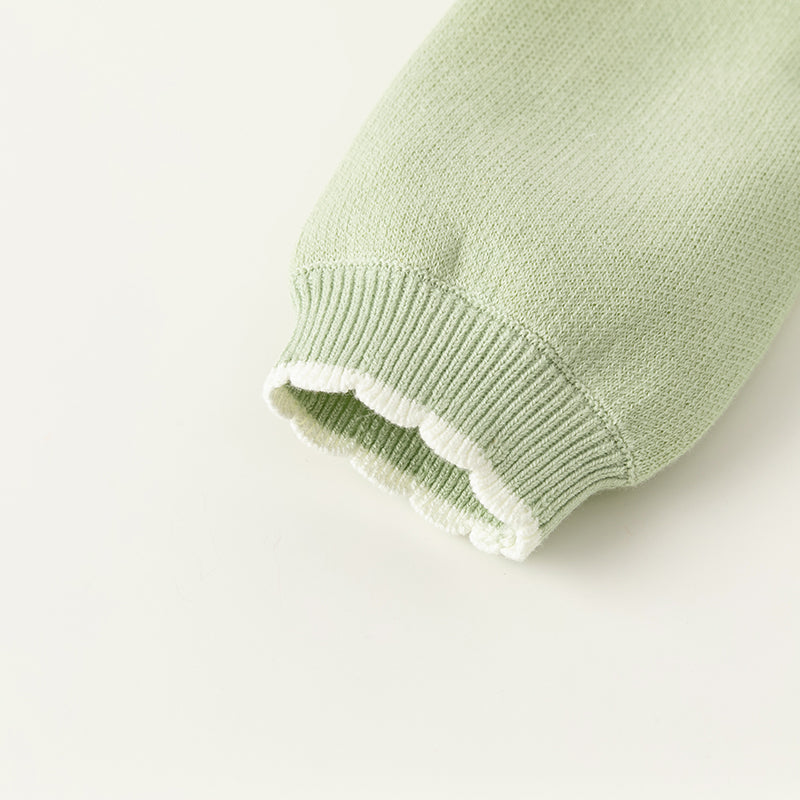 فستان بنات طويل الأكمام من قماش محبوك باللون أخضر فاصولياء مع تنورة تول بأسلوب أميرة أنيق