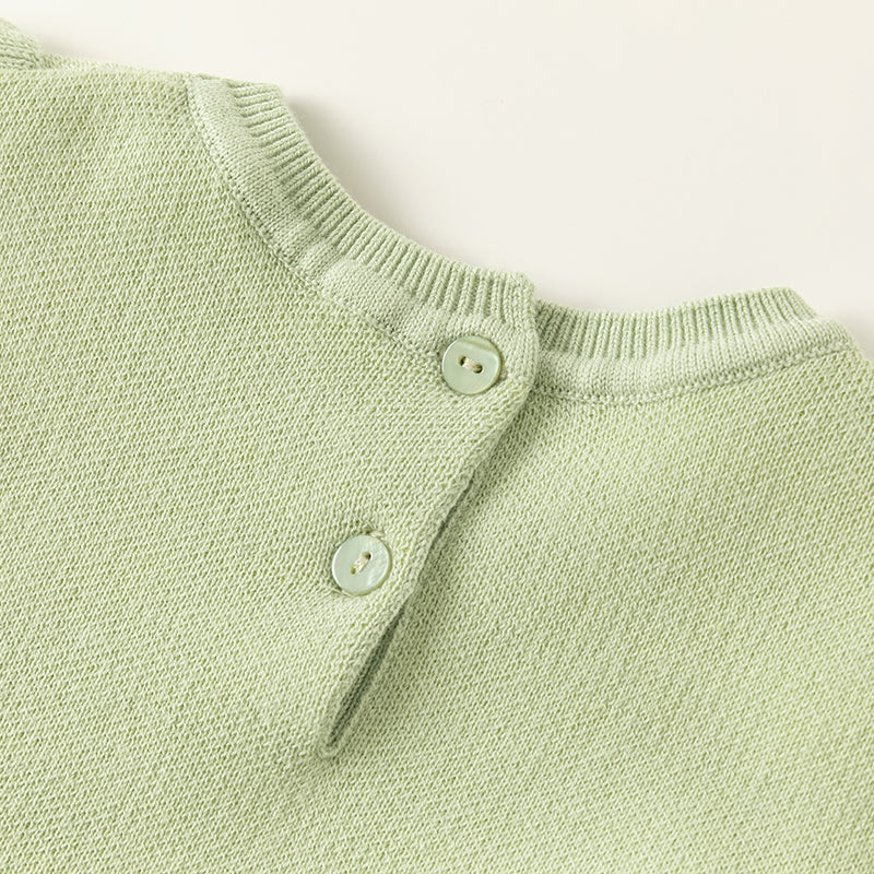 فستان بنات طويل الأكمام من قماش محبوك باللون أخضر فاصولياء مع تنورة تول بأسلوب أميرة أنيق