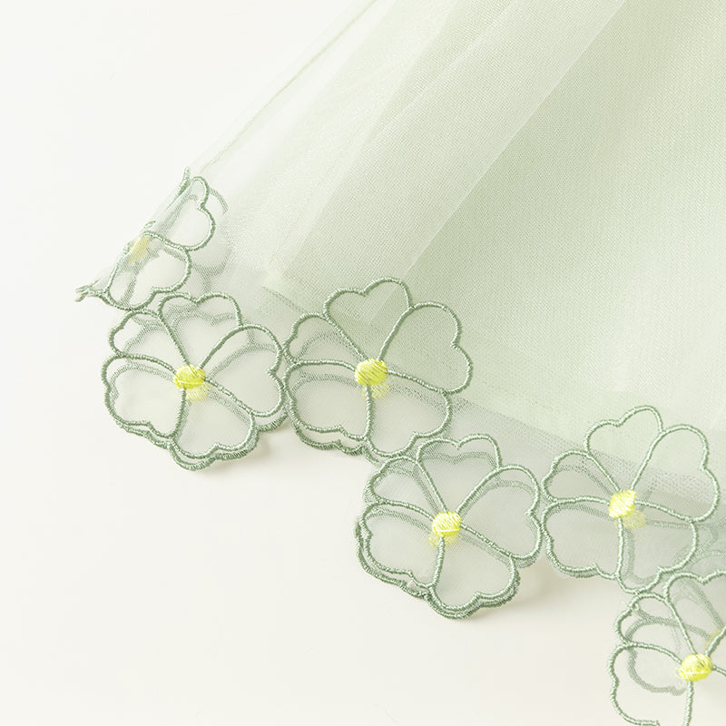 فستان بنات طويل الأكمام من قماش محبوك باللون أخضر فاصولياء مع تنورة تول بأسلوب أميرة أنيق