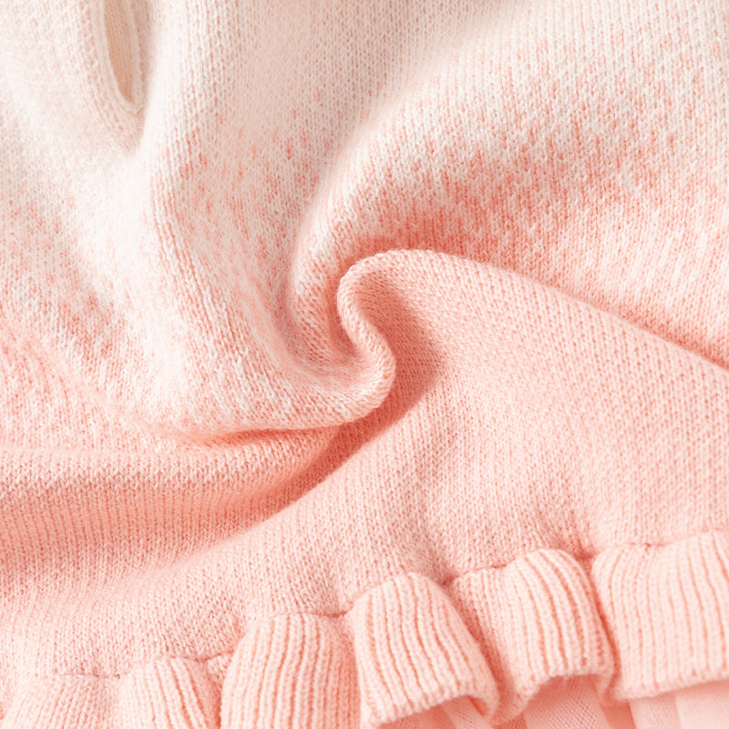 فستان للأطفال بأكمام طويلة من التريكو الوردي مع تنورة من التول، مزين برسمة أرنب لطيف