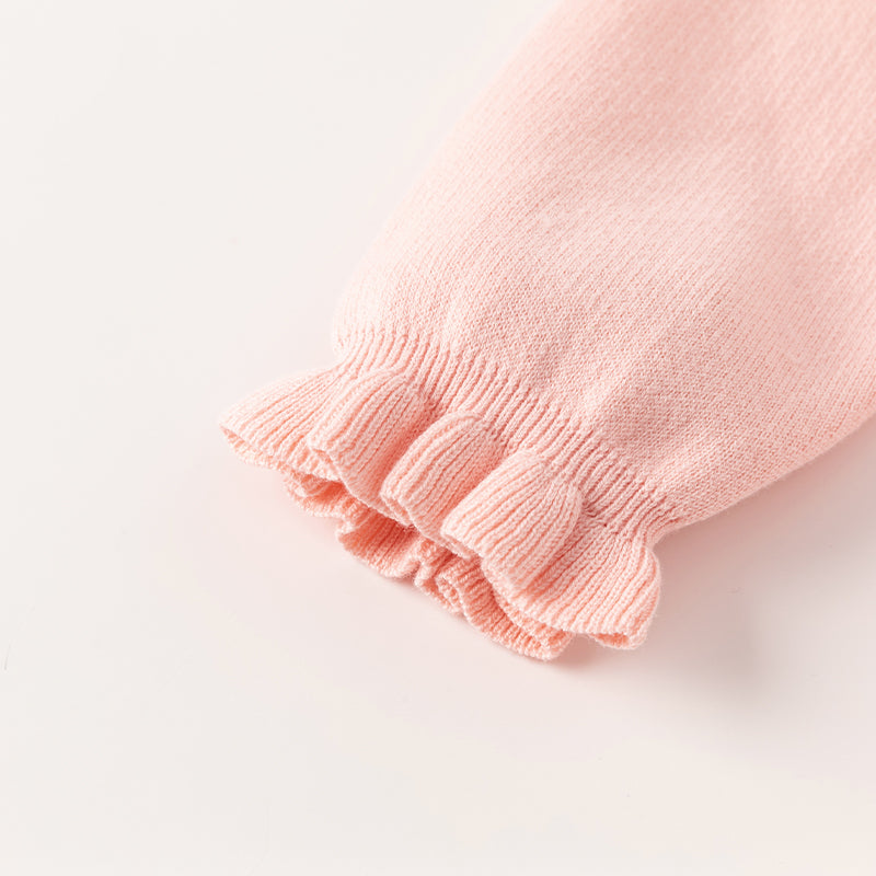 فستان للأطفال بأكمام طويلة من التريكو الوردي مع تنورة من التول، مزين برسمة أرنب لطيف