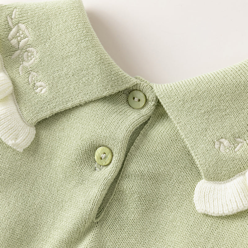 فستان بنات طويل الأكمام من قماش محبوك باللون الأخضر التفاحي مع تنورة تول بأسلوب أميرة، أسلوب أنيق