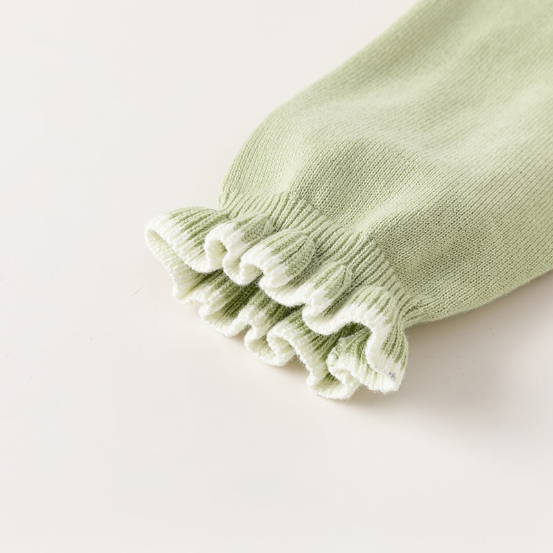 فستان بنات طويل الأكمام من قماش محبوك باللون الأخضر التفاحي مع تنورة تول بأسلوب أميرة، أسلوب أنيق