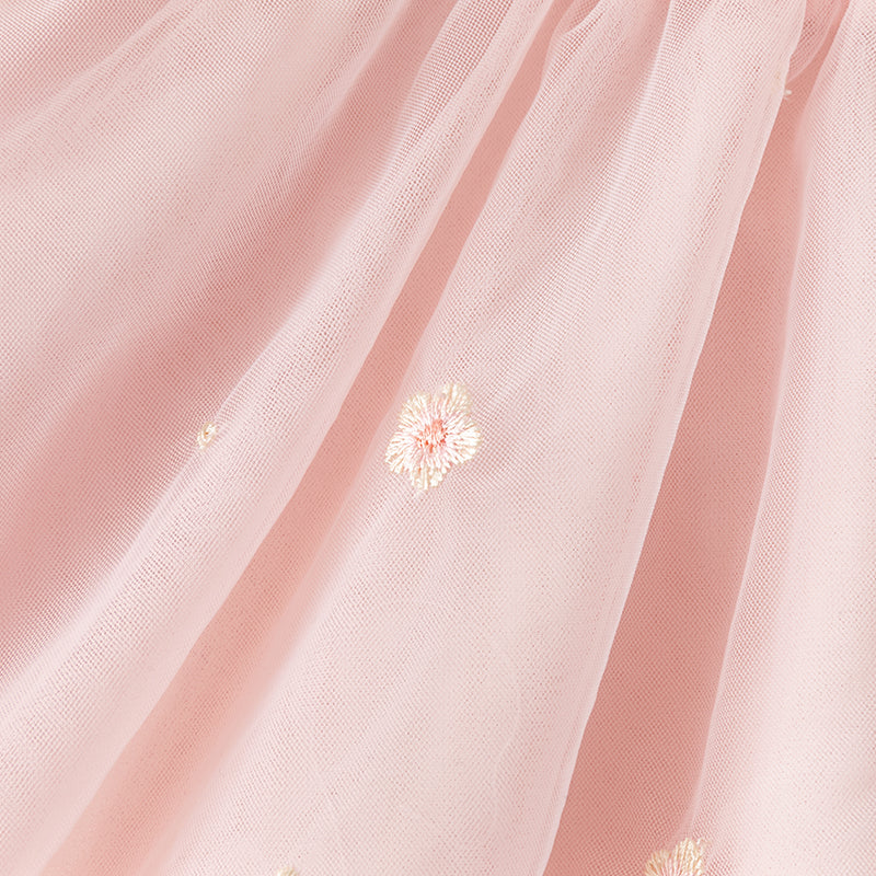 فستان بنات طويل الأكمام من التول باللون الوردي الفاتح بأسلوب أميرة لطيف