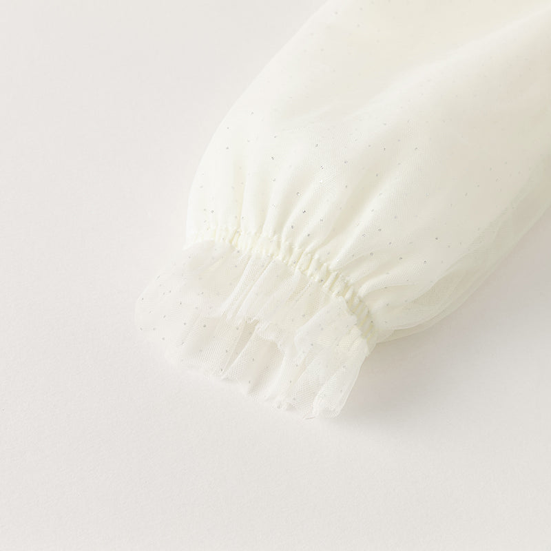 فستان بنات طويل الأكمام من التول باللون الأخضر الفاتح بأسلوب صيني عصري